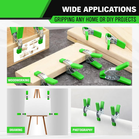 Amazon SWANLAKE 16-piece 6-inch heavy-duty metal spring clamps with green handles for woodworking, drawing, photography