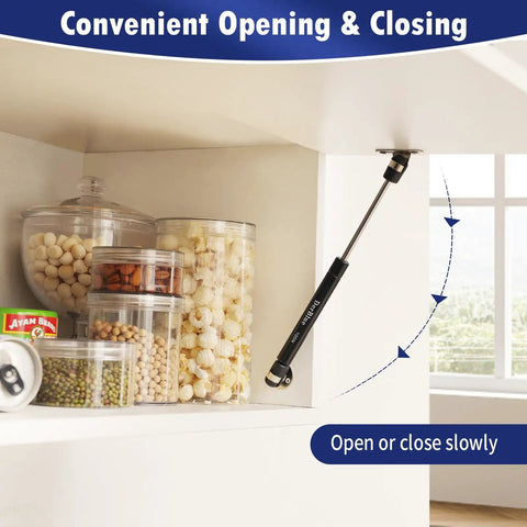 4 Pack 10 Inch Cabinet Gas Struts 100N Lift Supports for Cabinets Kit With 8 Brackets And 20 Screws Included Pro Grade Soft Close Lids installed