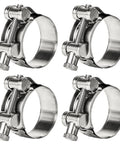 Heavy-duty stainless steel T-bolt hose clamp 4-pack for secure seal in automotive and plumbing applications, corrosion resistant.
