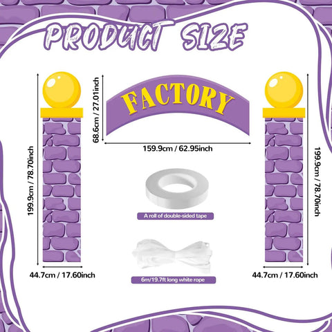 Purple Party Door Arch Decor Set With Top Banner And Door Covers 3 Piece Easy Hang Arch Backdrop dimensions and accessories