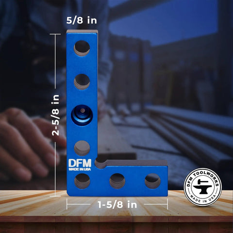 Small Square And Center Finder For Woodworking, Mini Square Tool with dimensions in a workshop setting, Durable Made In USA Blue.