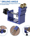 Pocket Hole Jig Kit With Adjustable Punch Locator And 15 Degree Drill Guide For DIY Woodworking Projects shown in metal construction