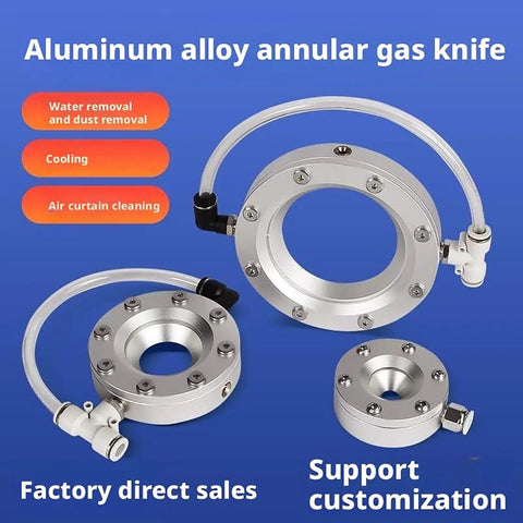 Heavy Duty 360 Degree Aluminum Alloy Ring Air Knife Blower For High Speed Industrial Pipe And Cable Drying With Powerful Even Airflow And Low Consumption Ideal For Surface Processing Equipment 51mm Model, showing three aluminum knives.