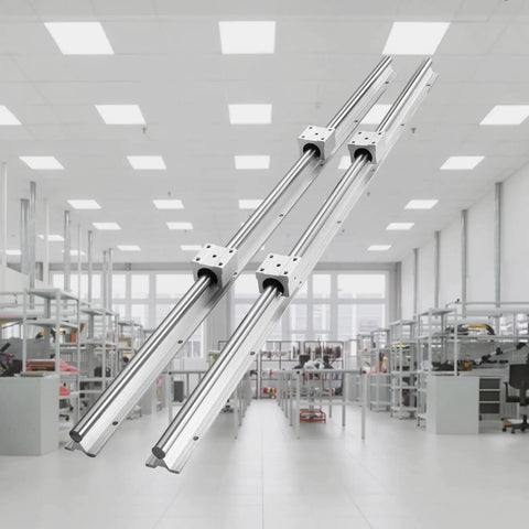 Heavy Duty SBR16 Linear Rail Slide Kit with Eight Smooth Sliding Blocks 31 Inch 800mm Guide Shafts in a modern workshop.