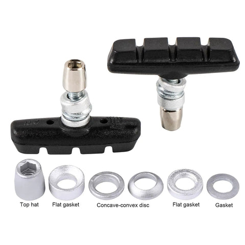 V-Brake Pads 55mm Set for Bikes, 2 Pairs Universal Brake Shoes Black with assembly parts, Durable Rubber Blocks with No Noise No Skid