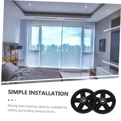 Kickass Heavy Duty Sliding Door Pulley Wheel Kit With Rigid Casters For Barn Door Track System displayed in a modern bedroom setting.