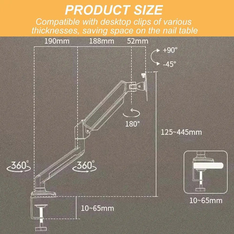 Top Shelf Desktop Vacuum Nail Dust Collector With Adjustable Stepless Suction And Bright Led Ring Ultra Quiet Salon Staple For Quick And Flawless Manicure Daily Work size diagram showing adjustable arm and dimensions.