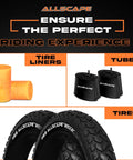 Heavy Duty Fat Bike Tire Liner Kit Two Pack Polyurethane Tube Protector For 20x4 24x4 And 26x4 Inches displayed with tubes and tires.
