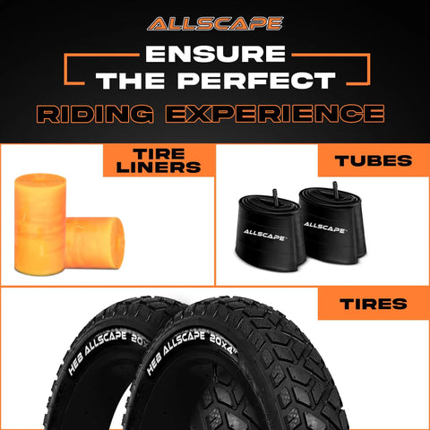 Heavy Duty Fat Bike Tire Liner Kit Two Pack Polyurethane Tube Protector For 20x4 24x4 And 26x4 Inches displayed with tubes and tires.