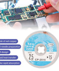 Desoldering Wick Braid With Flux for PCBs, Red Copper Material, 1.5 Meter Length shown with circuit board