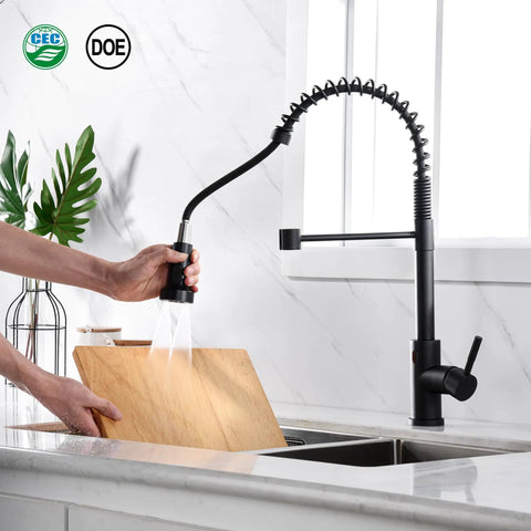 No Sweat Matte Black Kitchen Faucet Replacement Head With Solid 15 Piece Adapter Kit Pull Down Sink Sprayer Nozzle in action.