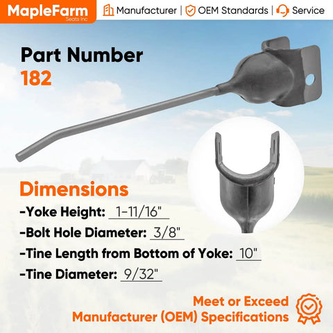 Diagram of Universal Hay Rake Teeth Replacement Tines 25 Pack Rubber Mounted showing dimensions and features.