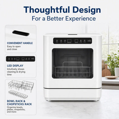 Heavy Duty Countertop Dishwasher With No Plumbing Required Setup And Four Auto Wash Programs Built Like A Tank For Small Spaces Or Dorm Life Durable Black Finish keeps dishes organized in a compact design.
