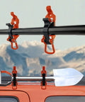 Overlanding Shovel Rack Mount Kit for Roof Racks and Trucks, heavy duty rubber clamp holding shovel on vehicle