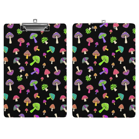 Trippy Mushrooms Print Acrylic Clipboard For A4 And US Letter - Durable Clear Desk Clipboard For Notes, Sketches, And Everyday Office Tasks For Students, Professionals, And Creative Projects At Home Or Office, black mushroom print front view