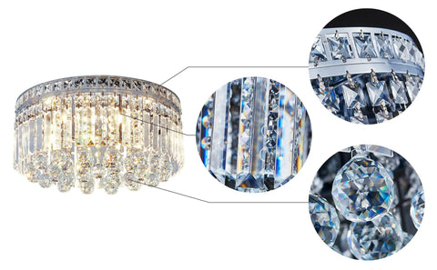 8 Light Crystal Chandelier With K9 Crystals Modern Flush Mount Ceiling Light Fixture details and angles