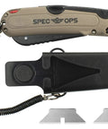 Self Retracting Box Cutter With Radius Tip Blade And Adjustable Depth, Dual Edge Guides For Quick Top Cuts, Includes Holster And Lanyard, Workhorse Ergonomic Safety Knife For Warehouse Cardboard Cutting, Built In Spare Blade Storage. with holster and lanyard