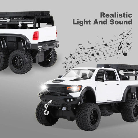 Tough As Nails 1 To 24 Diecast Off Road Pickup Toy Truck With Light And Sound, Metal Construction, 6x6 Off Road Vehicle, White