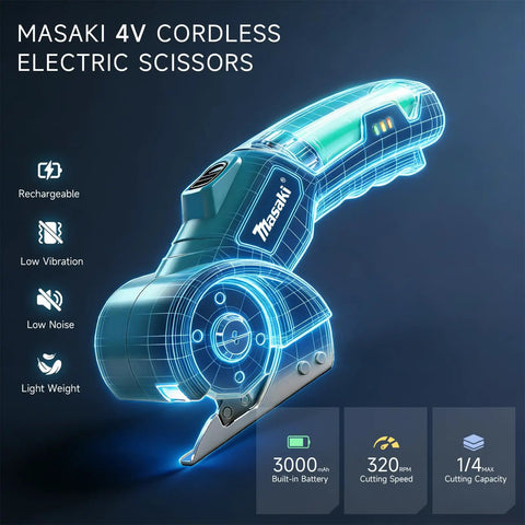 Heavy Duty Cordless Electric Scissors And Cardboard Cutter With Safety Lock Rechargeable Battery Led Light For Leather Carpet Plastic Cutting Tool Fast Easy Trim Power Rotary Blade Replacement, 4V electric scissor design.
