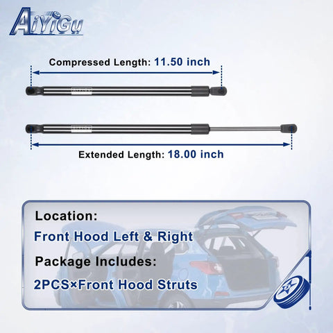 Front Hood Gas Springs Lift Supports 2 Pack For Ram 1500 2500 3500 4500 5500 2011 2012 2013 2014 2015 2016 2017 Front Hood Shocks Replacement PM3420 SG314074 OEM Compatible Direct Fit with size details shown