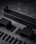 Heavy Duty Sliding Bar Gate Latch With Padlock Hole In Matte Black Metal For Outdoor Garden Sheds And Fences Built Tough With Straight Up Secure Locking Action That Is The Real Deal, showing mounting hardware and screws.