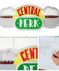 Central Perk Neon Light Wall Sign 16 Inch Replica, green LED, coffee decor, close-up of mounting feature on white wall