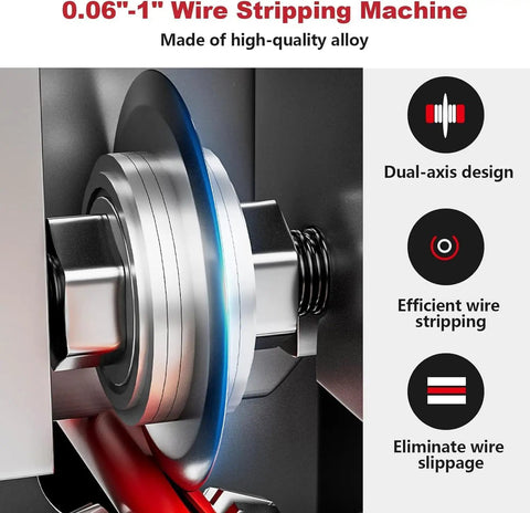 Drill Powered Copper Wire Stripper Machine showing dual-axis design and efficient wire stripping features