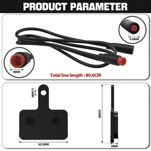 All-In-One Electric Bike Brake Lever Kit With Waterproof 2-Pin Connector dimensions and details