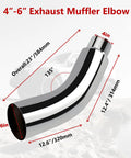 Exhaust Elbow Adapter 4 Inch To 6 Inch With Integrated Steel Clamp Leak Free Installation No Weldin Required shown with dimensions
