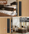 Exterior and interior views of Pocket Door Lock Set With Edge Pulls And Hidden Handles For Sliding Doors Black Privacy Finish.