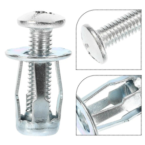 25 Set Galvanized Carbon Steel Expansion Nut Kit for Hollow Walls Easy Install Petal Nuts and Threaded Inserts Super Reliable Furniture Screws No Wobble Fit Durable Silver Finish, silver expansion nut close-up