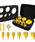 Premium Highdril Diamond Hole Saw Kit Featuring 11 Piece Core Drill Bit Set With Hex Chamfer And Guide Jig Perfect For Porcelain Ceramic Granite Marble And Hard Materials, includes various sizes and shapes.