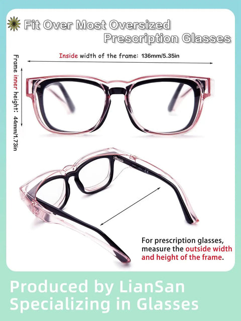 Safety Glasses That Fit Over Eyeglasses For Women Anti Fog Goggles ANSI Z87 1 Certified Lightweight TR90 Wraparound Eyewear dimensions