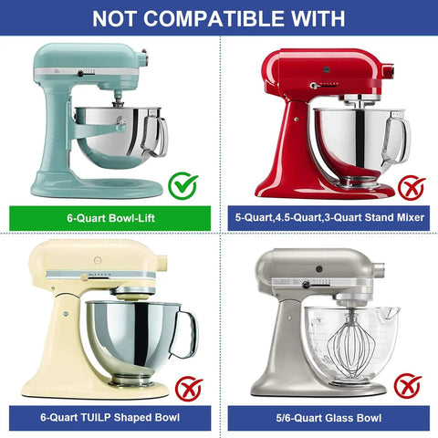 Image showing compatibility for Flex Edge Beater For 6 Quart KitchenAid Bowl-Lift with different mixer models.