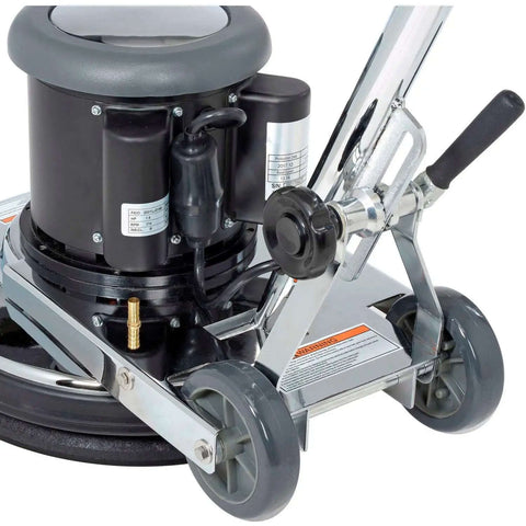 Close-up of Corded Low Speed Floor Machine, 17 Inch Cleaning Path, Stainless Steel Construction, Heavy Duty 1.5 HP Motor, 50 Foot Cord