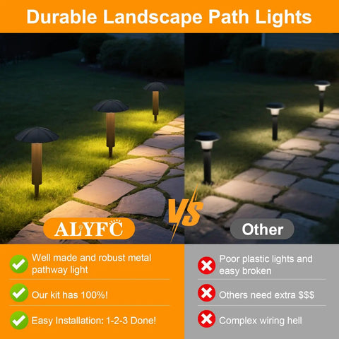 8 Pack Low Voltage Landscape Lighting Kit With EZ All In One Setup For Quick Install Dusk To Dawn Auto On Off Timer 3W lights comparison