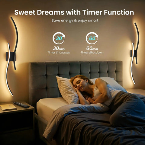 Cordless Battery Operated Wall Sconces Set Of 2 With 10000mah Power Bank 31.5 Inch Black LED light in bedroom, providing ambient lighting.