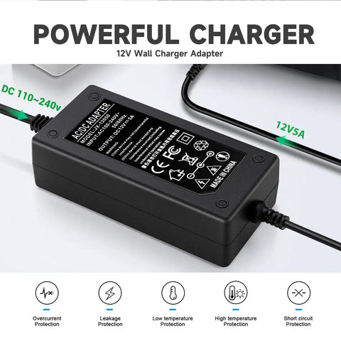 12V 5A Power Supply Adapter 60W With 100 To 240V AC Input And 12V Output 5.5 By 2.5mm DC Connector for electronics.