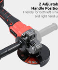 Cordless Four And A Half Inch Angle Grinder With 18.5V Brushless Motor Beefy Battery Powered Cut Off Tool Kit Includes Two 3.0Ah Batteries And Charger For Metal Stone Tile Cutting And Grinding And Rust Removal. with side handle and guard