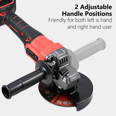Cordless Four And A Half Inch Angle Grinder With 18.5V Brushless Motor Beefy Battery Powered Cut Off Tool Kit Includes Two 3.0Ah Batteries And Charger For Metal Stone Tile Cutting And Grinding And Rust Removal. with side handle and guard
