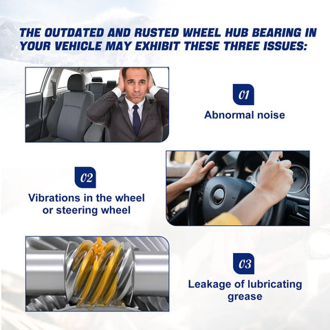 Common issues with outdated wheel hub bearing: abnormal noise, vibrations in steering wheel, leakage of lubricating grease.