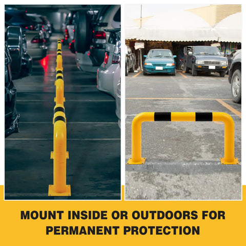 Heavy Duty Steel Machine Guard Barrier For Industrial Use, 48 Inch Long By 24 Inch High Guard Rail, Yellow With Black Stripe, Installed