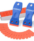 Plastic Razor Blade Scraper Set With 2 Scrapers And 100 Double Edged Blades For Gasket Removal Labels Decals And Adhesive Removal On Windows And Glass Lightweight Rustproof Plastic Construction And Quick Blade Changes