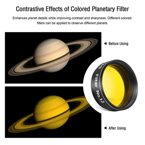 1.25 Inch Yellow Planetary Filter With Metal Frame For Lunar And Planetary Observation Boosts Contrast In Images And Live Views