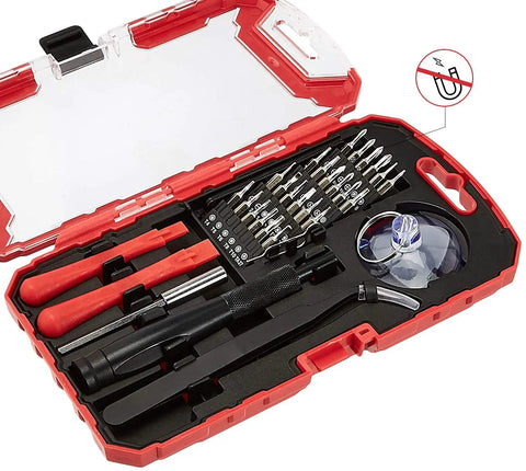 Precision Screwdriver Set 32-Piece Electronics Repair Tool Kit For Laptops, Smartphones, Eyeglasses, And Watches With Magnetic Tip Red.