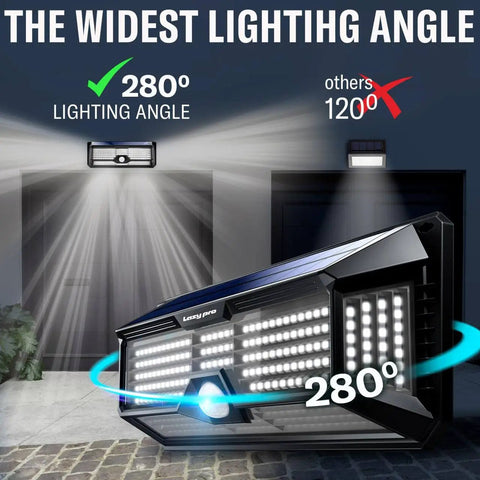 Crazy Bright Solar Motion Sensor Lights Outdoor With 298 LEDs Producing 2500 Lumens highlighting 280-degree angle feature