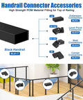 Diagram of Beefy Stainless Steel Cable Railing Handrail 6 ft 6 in Black Rectangular Flat Top Rail With End Caps connector accessories