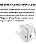 Heavy Duty Anti Static Clear PVC Tool Backpack With A Hella Tough Abrasion Resistant Build Crafted For Cleanroom Engineers showing multiple compartments.