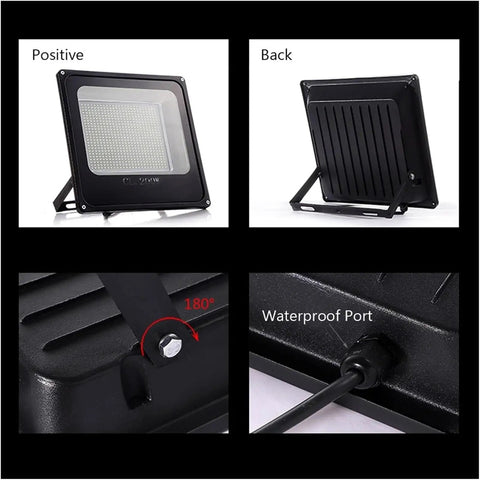 Images showing JUDYSSY Security Lights Led Flood Light Floodlight White High Power Waterproof from multiple angles, highlighting features.