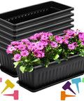 7 Pack 17 Inch Window Box Planters With Trays For Veggies And Flowers In Plastic Growing Containers Plant Pots With 7 Plant Labels For Balcony Patio Garden Black